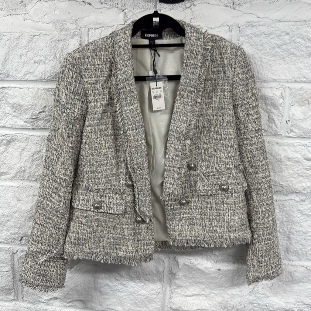 Express Blazer Nwt Cream Woven With Black And Silver